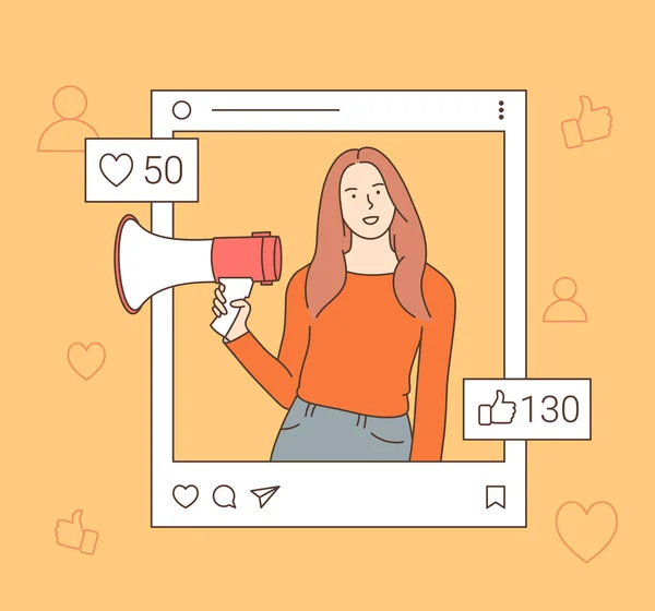 Социальные Сети Влияют Маркетинг Концепцию Блогеров Молодая Красивая Женщина Кричащая — стоковый вектор