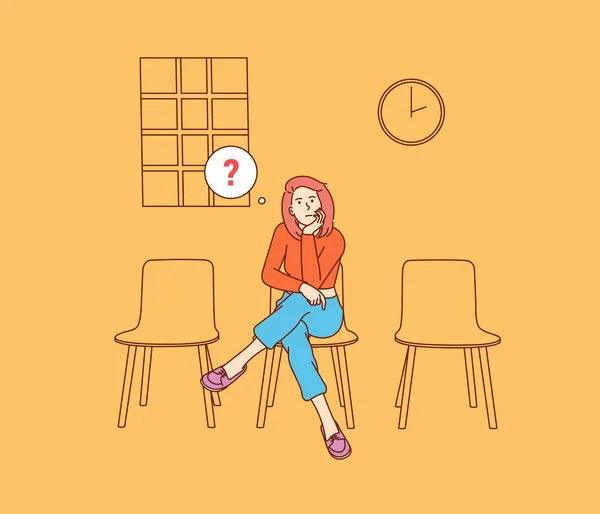 Meeting Delay Vacation Young Unhappy Woman Sitting Thoughtfully — Stockvector
