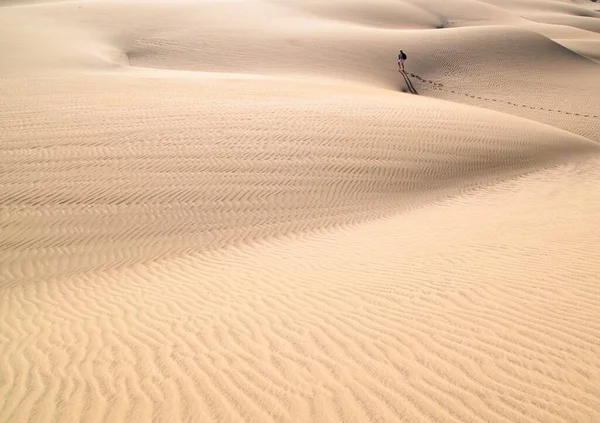 Landscape photo of person walking in big desert