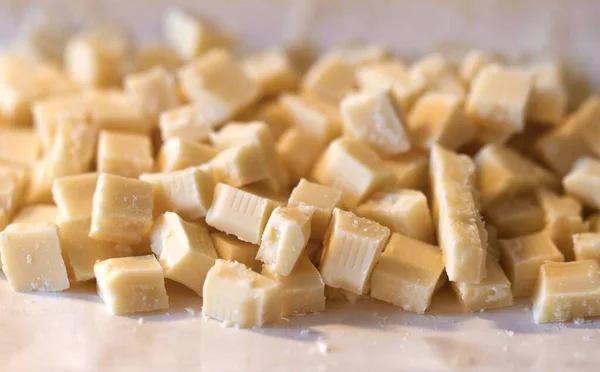 Nahaufnahme Makro Aus Weißer Schokolade Süßigkeiten Oder Süßigkeiten — Stockfoto