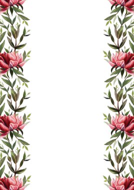 Çiçek desenli suluboya. Şakayık ve yeşil dalların bileşimi. El çizimi