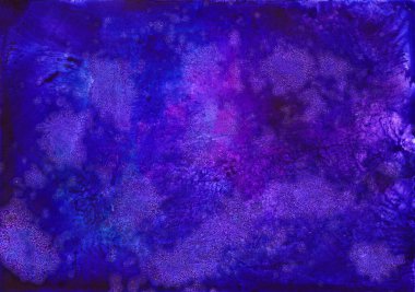 El çizimi suluboya arka plan. Mavi mor soyut doku, uzay, okyanus. Yaratıcı duvar kağıdı veya tasarım çalışması, pankart tasarımı için resim