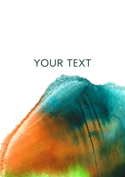 Hand-drawn texture, monotype, imprint. Abstract watercolor painting background. Green, orange colors. Drawing for creative wallpaper or design work, cover and packaging