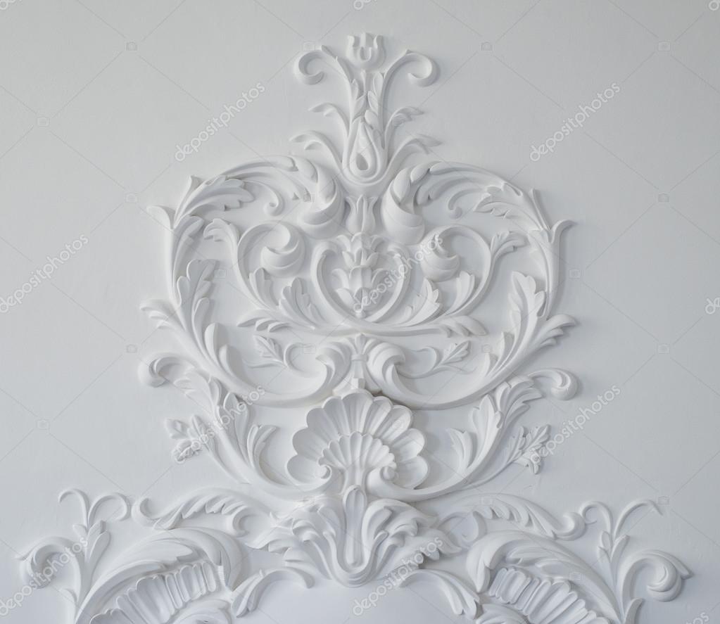 White wall molding with geometric shape and vanishing point. Horizontal