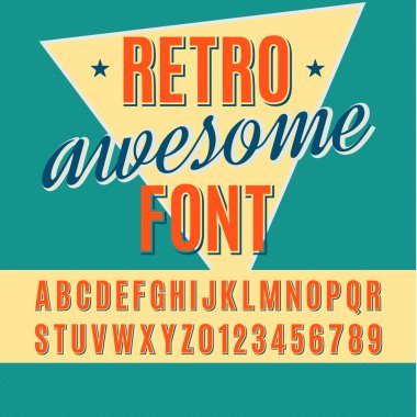 Retro alfabe vektörel yazı tipi. Türü harf ve rakam.