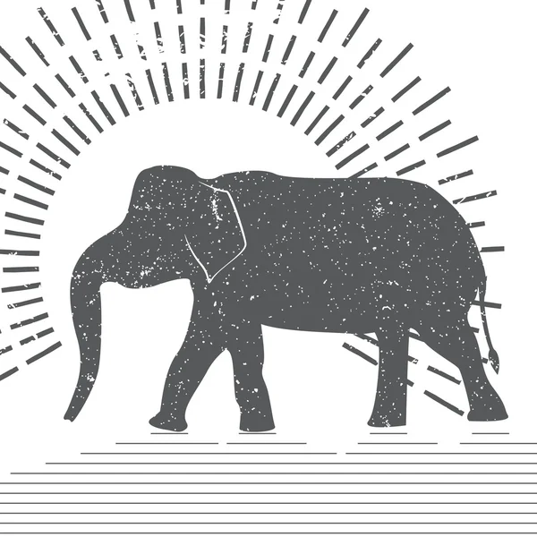 Elephant vector typography Illustration. Grunge silhouette of an Asian elephant presented on a white background.