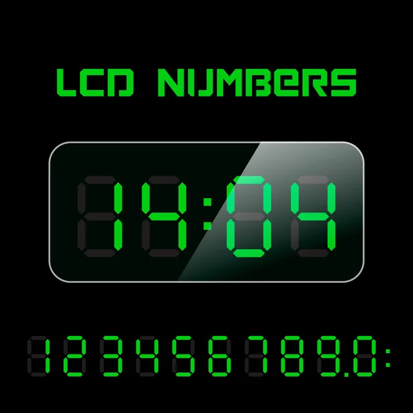 Definir números LCD vetoriais. Figuras LCD para um relógio digital e outros dispositivos eletrónicos . — Vetor de Stock