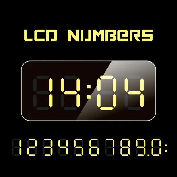 Definir números LCD vetoriais. Figuras LCD para um relógio digital e outros dispositivos eletrónicos . — Vetor de Stock