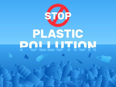 Sualtı atıklarının olduğu plastik okyanus kirliliği posterini durdur