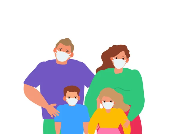 Familia Con Máscara Protectora Virus Peligro Contaminación Del Aire Vector — Vector de stock
