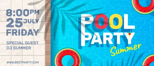 Festa Piscina Verão Com Anéis Natação Água Azul Bandeira Horizontal — Vetor de Stock