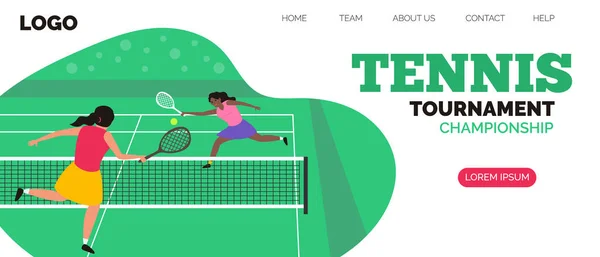 Теннисистки Включили Векторную Иллюстрацию Векторного Дизайна Веб Страницы Чемпионата — стоковый вектор