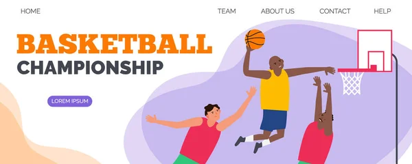 Basketbal Kampioenschap Drie Spelers Met Bal Web Banner Vector Illustratie — Stockvector