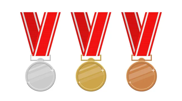 Golden Silver Bronze Medals Isolated White Background Win Success Champion — Stock Vector