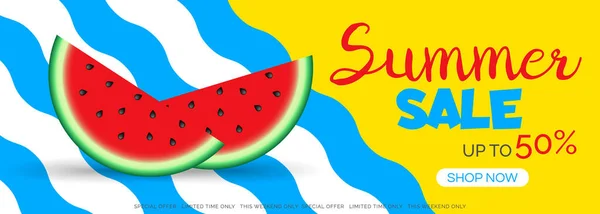 Venta Verano Diseño Banner Web Con Rodajas Sandía — Vector de stock