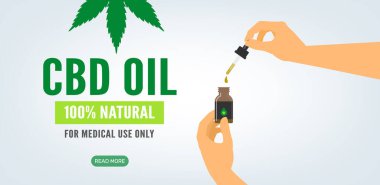 Sağlıklı tıbbi cbd kenevir yağı elleri şişe ve pipet vektör çizimi tutuyor
