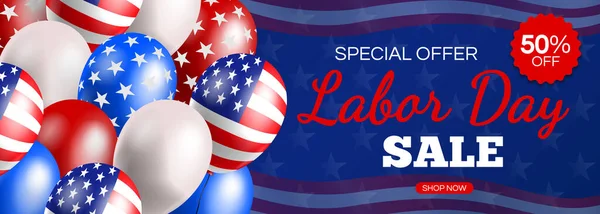 American Labor Day Sale Special Offer Usa Banner Design Balloons — Stock Vector