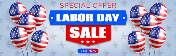 Amerikan işçi günü satışı yatay web pankartı tasarımı ve balon vektör illüstrasyonu