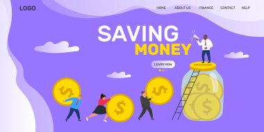 Para tasarrufu iş ve finans .insanlar kavanoz vektör illüstrasyon için altın sikke para taşır