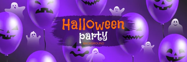 Feliz Halloween Festa Web Banner Design Com Balões Assustador Rostos — Vetor de Stock