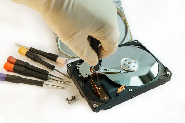 Buka hard disk drive dengan obeng — Stok Foto