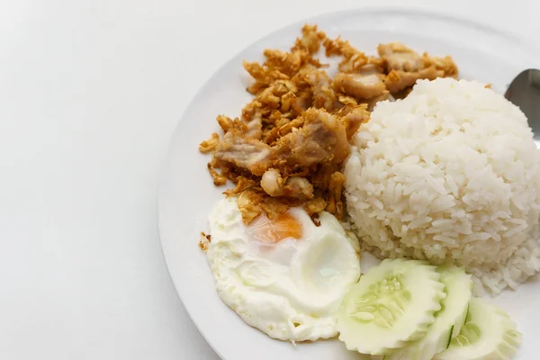 Riz au porc frit à l'ail et oeuf frit — Photo