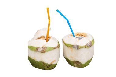 Hindistan cevizi suyu içecek saman izole tarih ile