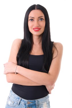 Smile girl look white background