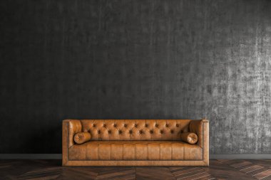 Siyah duvarın önündeki klasik kanepe. tasarım kavramı.