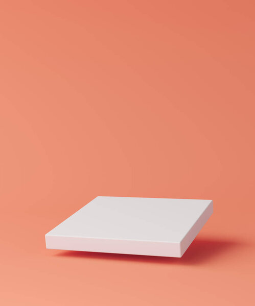 The white square base floated in the light red scene. minimalist background for branding and presentation. 3d rendering
