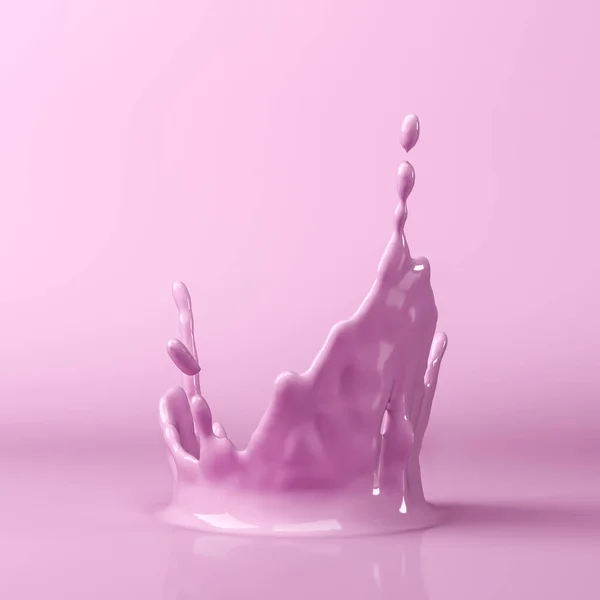 Pembe sahnede pembe sıvı sıçrama, sunum için soyut model arka plan. 3d oluşturma