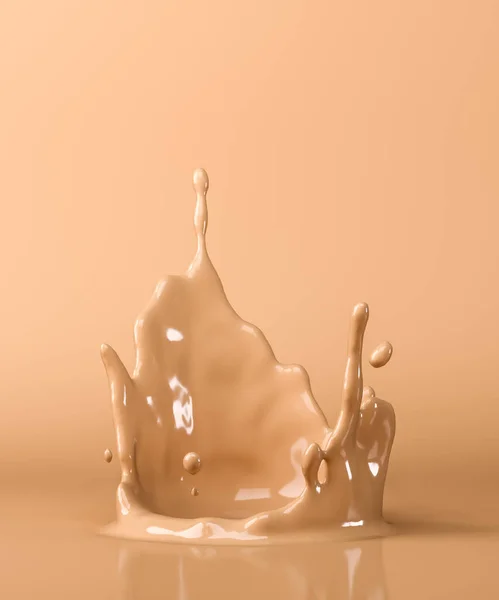 Beige liquid splash in beige scene, abstract mockup background for presentation. 3d rendering