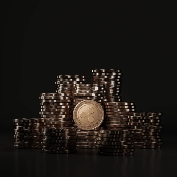 Bronze Ripple Xrp Coins Pile Black Scene Mockup Digital Currency — Stock Photo, Image
