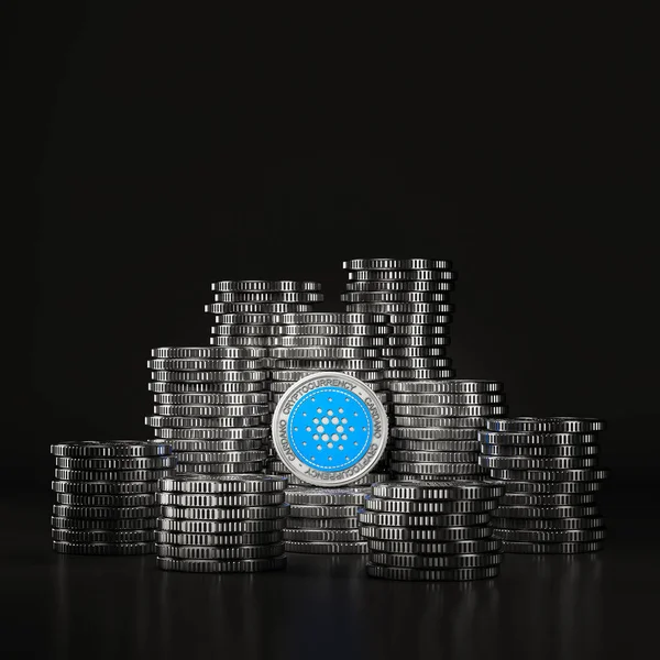 银卡达诺 Ada 硬币堆放在黑色场景中 为金融 代币交换促销 广告等目的模仿数字货币硬币 3D渲染 — 图库照片