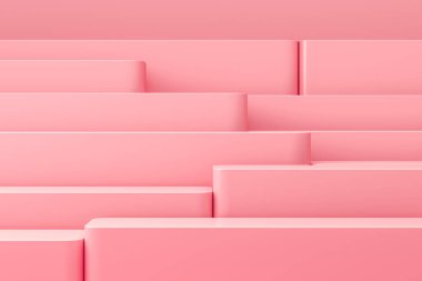 Ürün sunumu için minimalist model arka plan, pembe bir platform yığılmış. 3d oluşturma