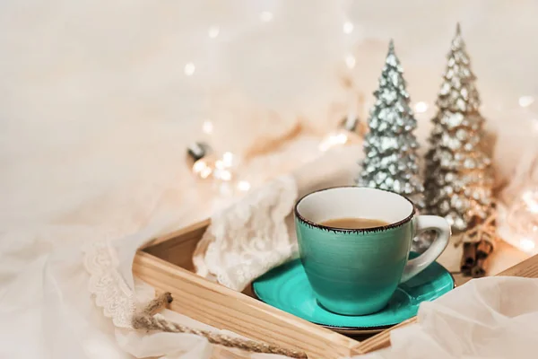 Morning Coffee Cozy Winter Composition Cup Coffee New Year Decor — Stock Photo, Image