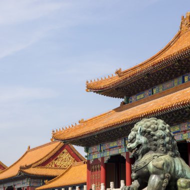 Çin Beijing yasak şehir aslan heykeli