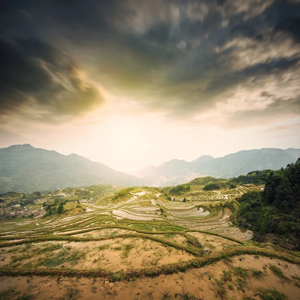 Mountains terraced landscape with clouds — Stock Photo, Image