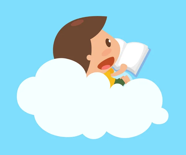 Çocuk üstünde belgili tanımlık bulut bir kitap okuyor. — Stok fotoğraf