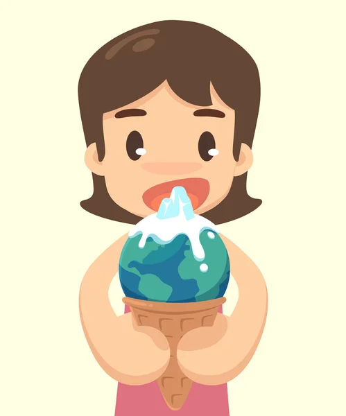 少女と地球形態におけるアイスクリーム市場. — ストック写真