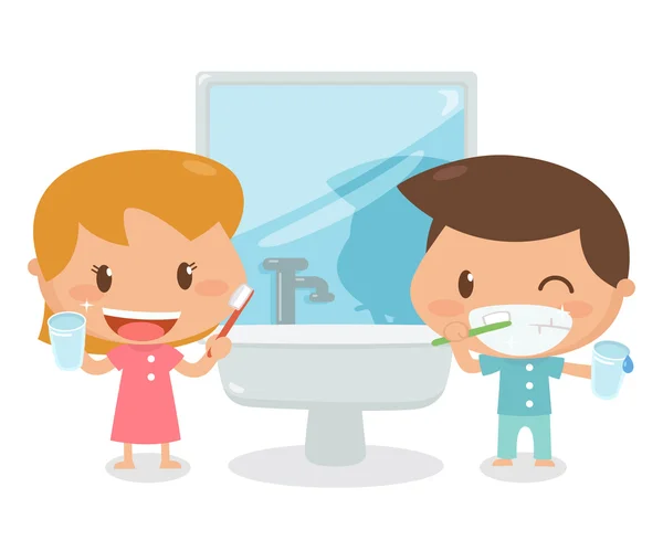 Kinder putzen Zähne. — Stockfoto