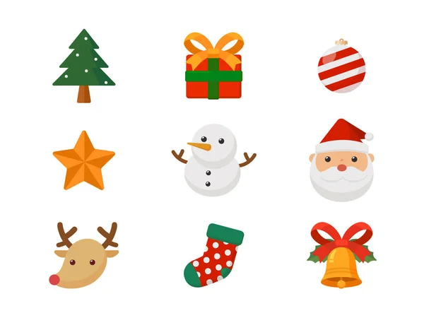 Kartlar, reklamlar, etiketler, işaretler, semboller için Noel sevimli karikatür simgeleri.