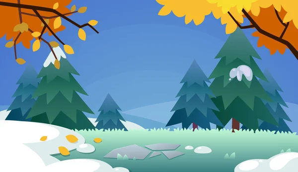 Winter forest with snow.Background cartoon style illustration.