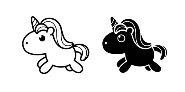 Niedliches Pony Einhorn Flachen Schwarz Weißen Doodle Stil Niedliche Doodle — Stockfoto