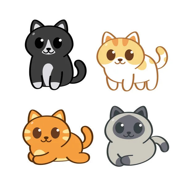 Chats Mignons Dans Style Art Ligne Doodle Asseoir Allonger Sur — Photo