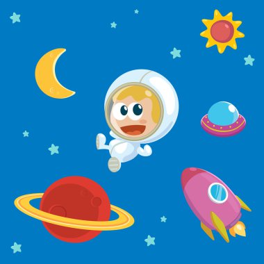 Çocuk ve uzay. Alan nesnesi ile alanı içinde bir oğlan.