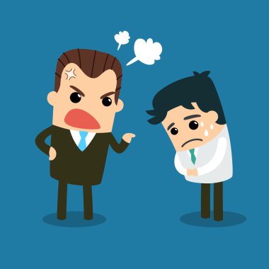 Patron çalışan kızgın. Patron çalışanlara bağırıyor.