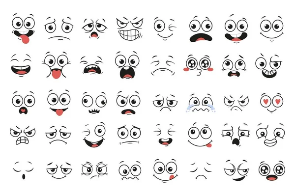 Caras Dibujos Animados Ojos Boca Expresivos Sonriendo Llorando Sorprendiendo Expresiones — Archivo Imágenes Vectoriales