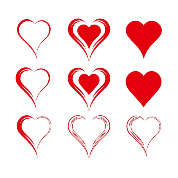 Set of nine simple isolated vector hearts — Stock Vector