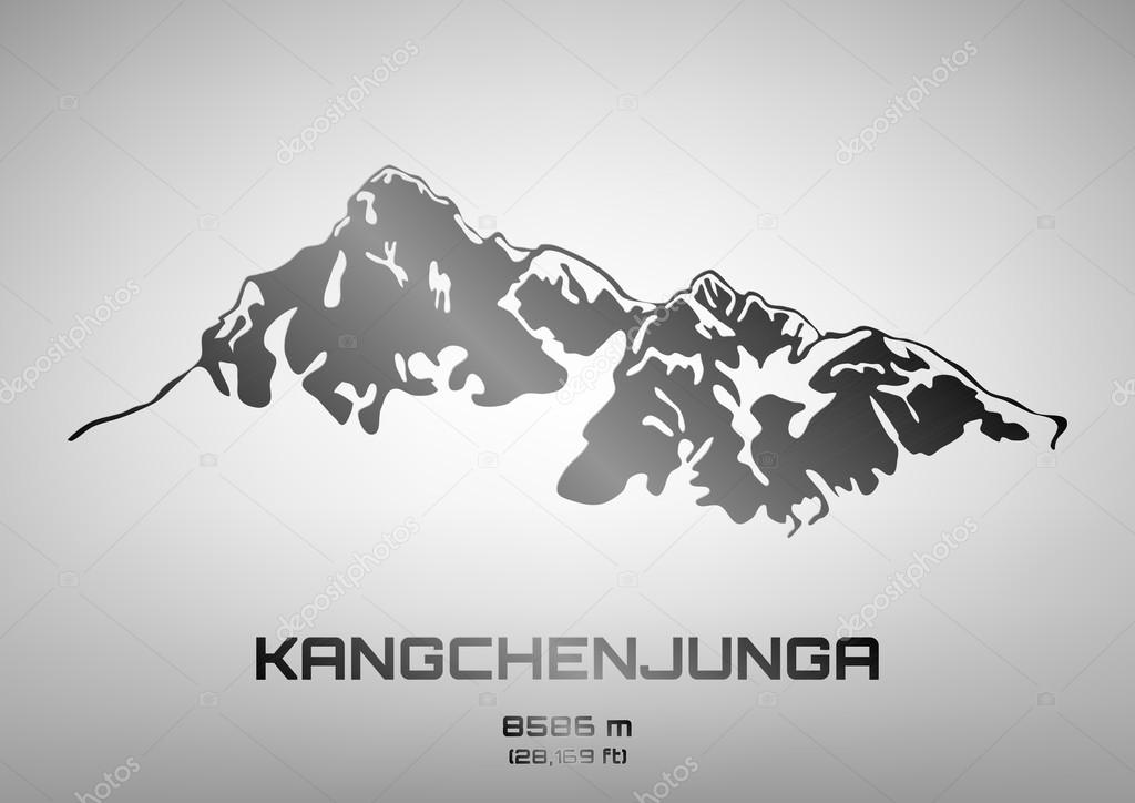 Outline vector illustration of steel Mt. Kangchenjunga